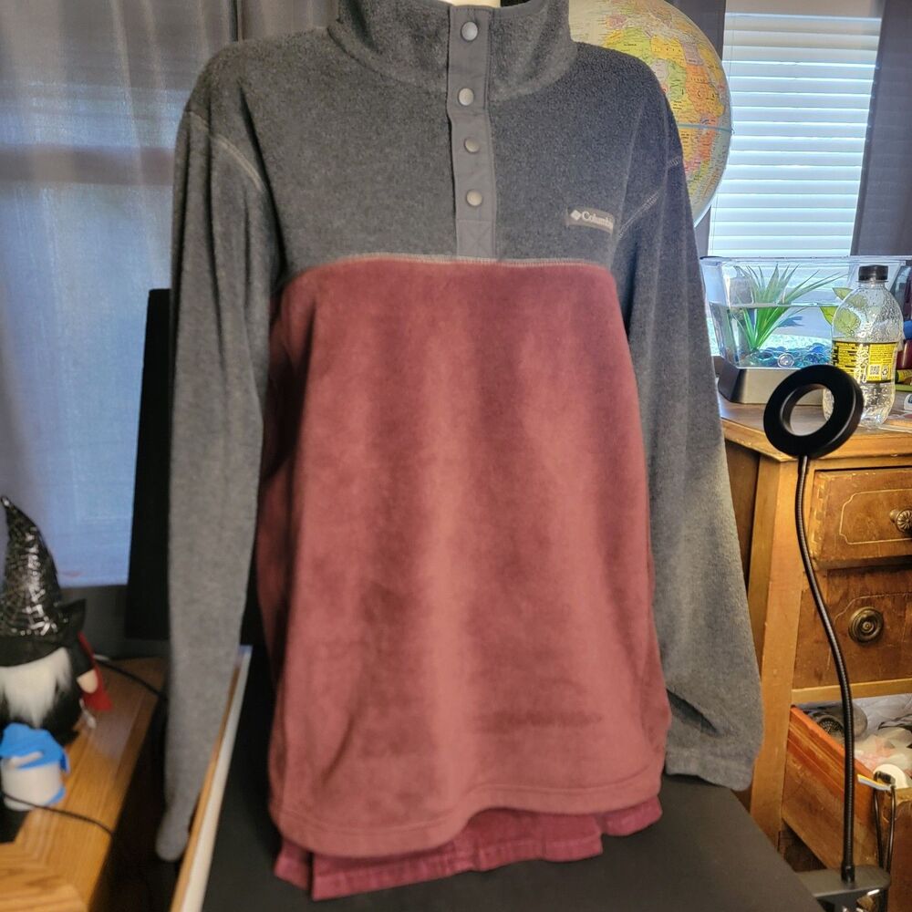 Columbia Fleece Pullover Two-Tone Blue/dk Red Quarter Snap, Size Large